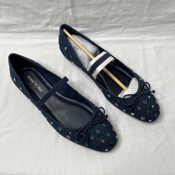 Kenneth Cole Myra Stud Denim Blue Mary Jane Flats Slip On Shoe 9.5 - Picture 3 of 7
